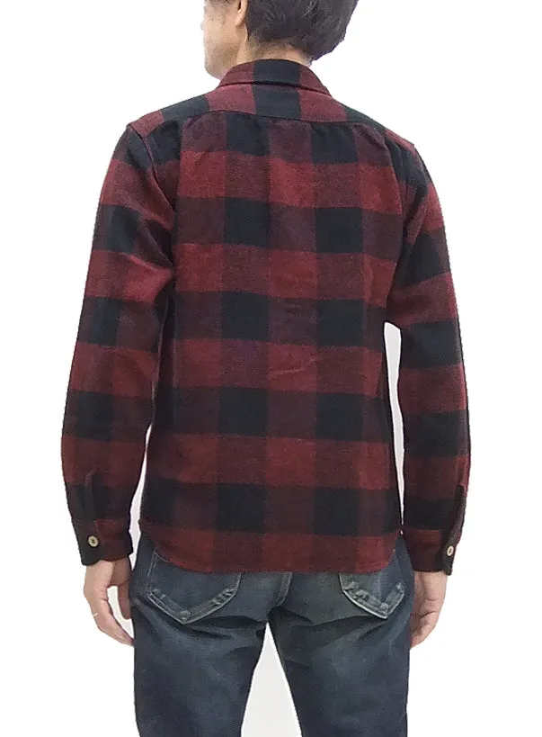 Momotaro Jeans Flannel Shirt Men's Herringbone Twill Buffalo Plaid Long Sleeve Work Shirt MLS1020M23 Red/Black