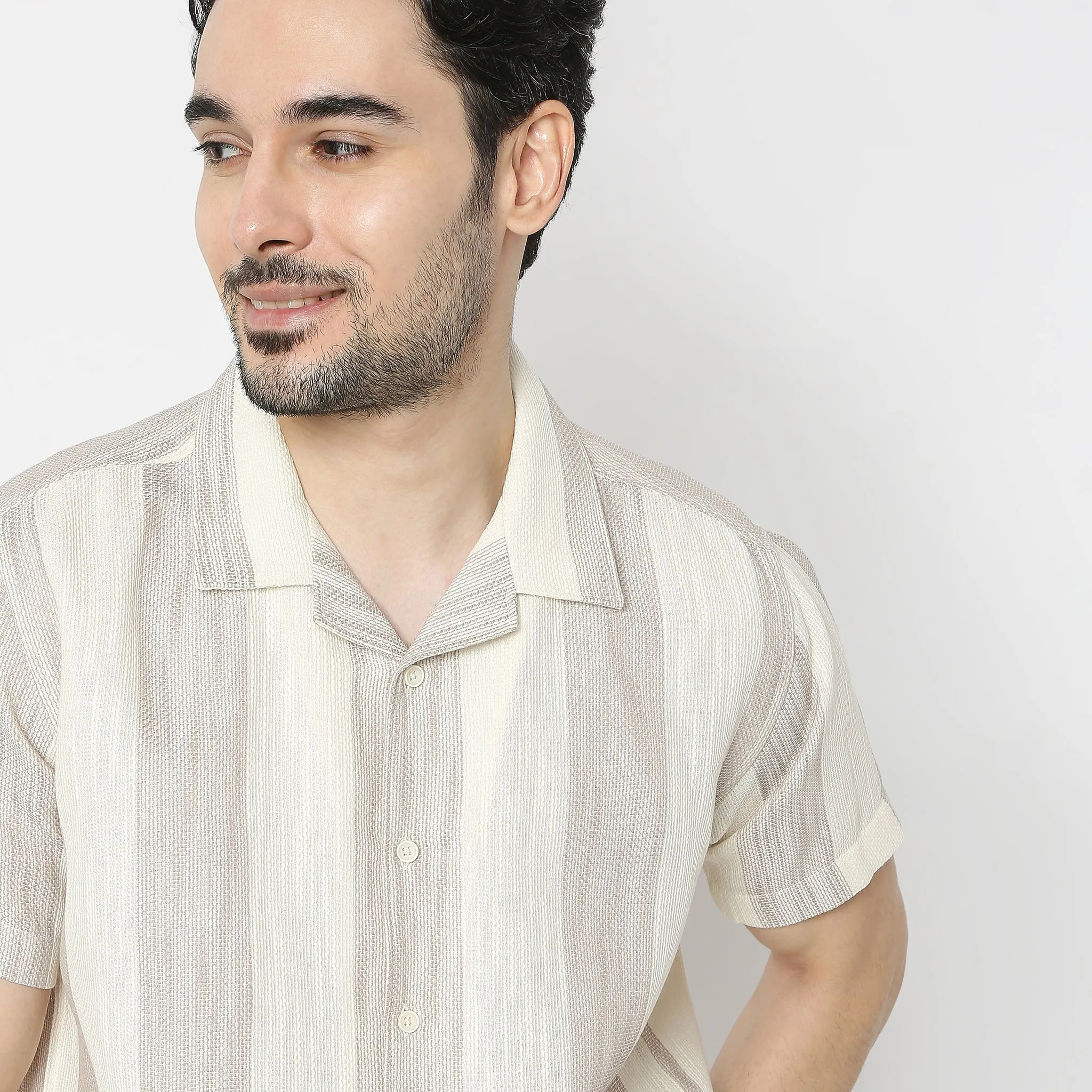 Mood Shirtᵉˣ Camp Collar Half Sleeve Striped Relaxed Fit