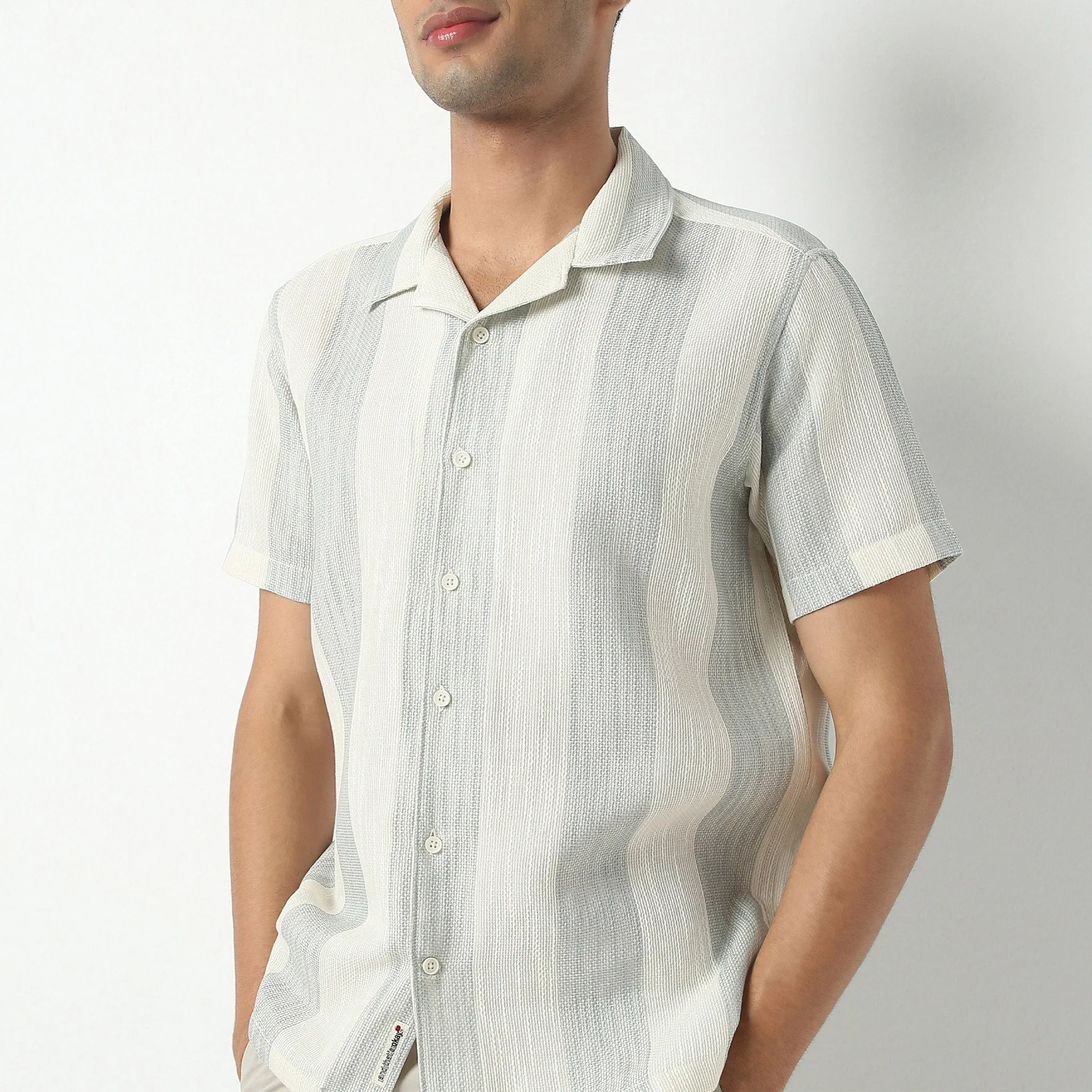 Mood Shirtᵉˣ Camp Collar Half Sleeve Striped Relaxed Fit