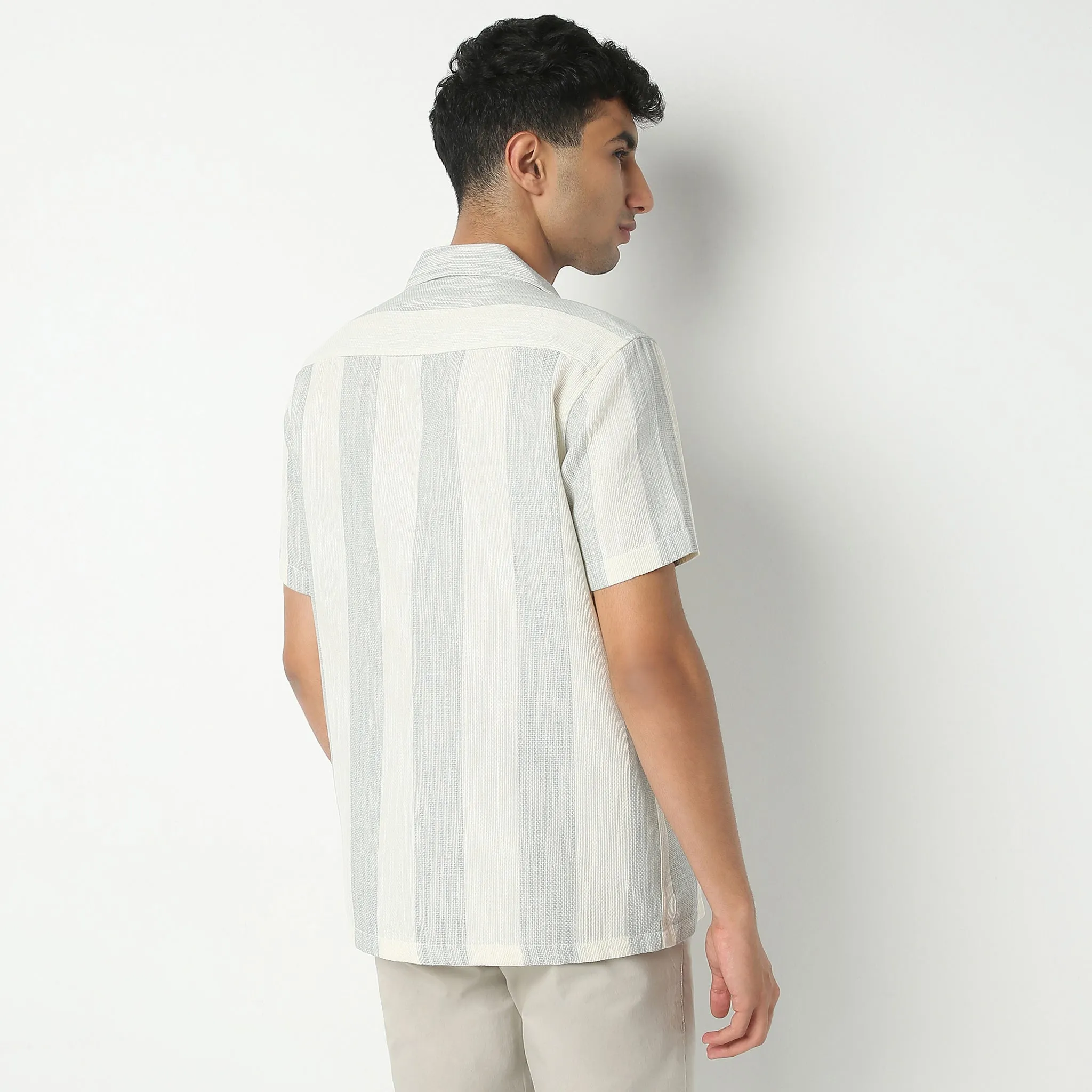 Mood Shirtᵉˣ Camp Collar Half Sleeve Striped Relaxed Fit