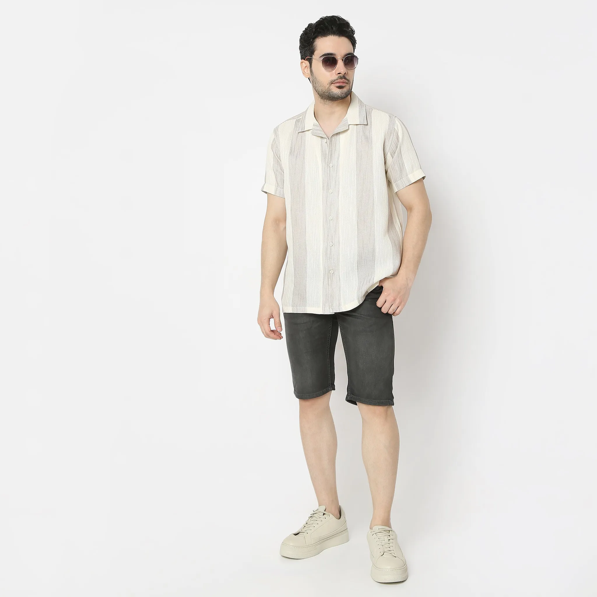 Mood Shirtᵉˣ Camp Collar Half Sleeve Striped Relaxed Fit