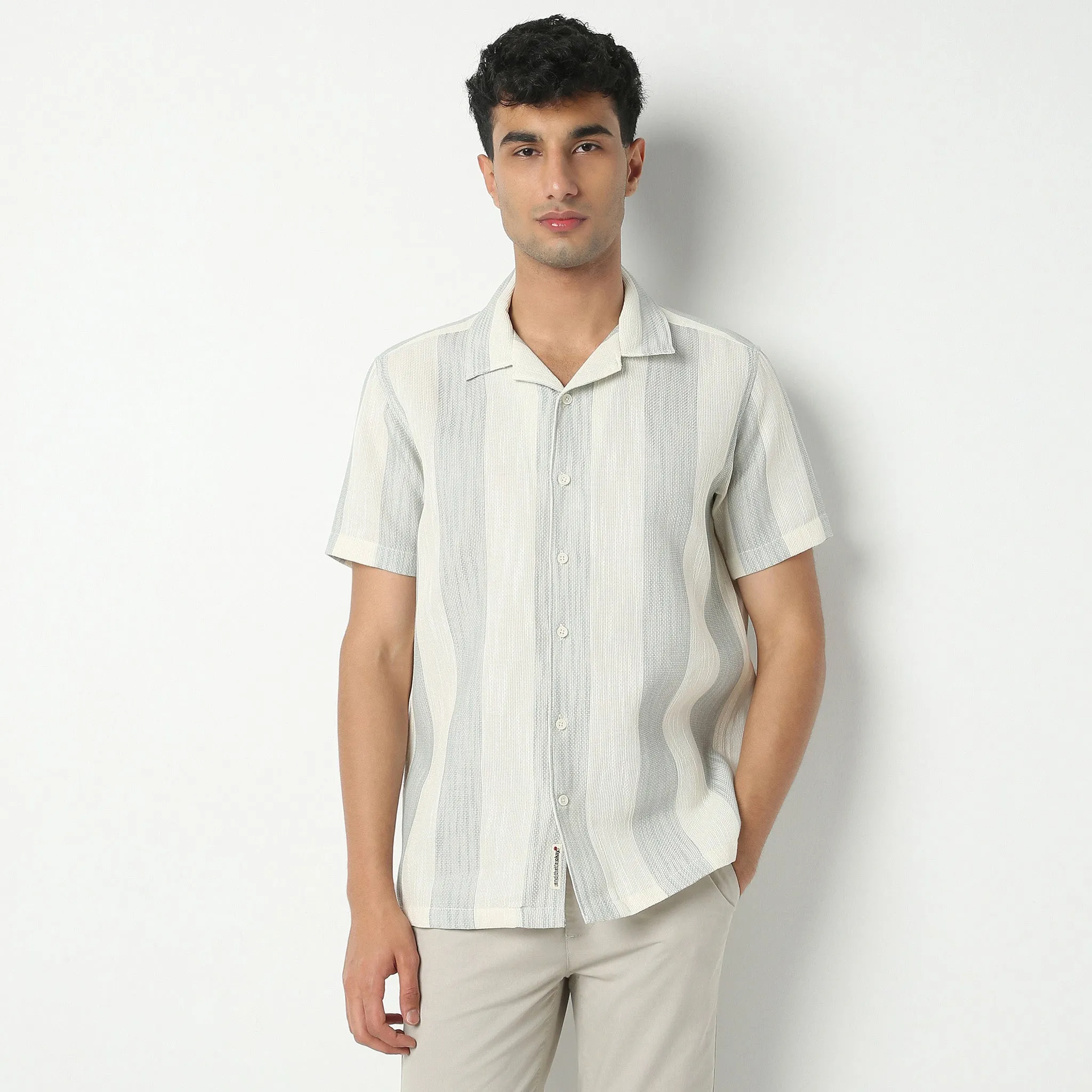 Mood Shirtᵉˣ Camp Collar Half Sleeve Striped Relaxed Fit