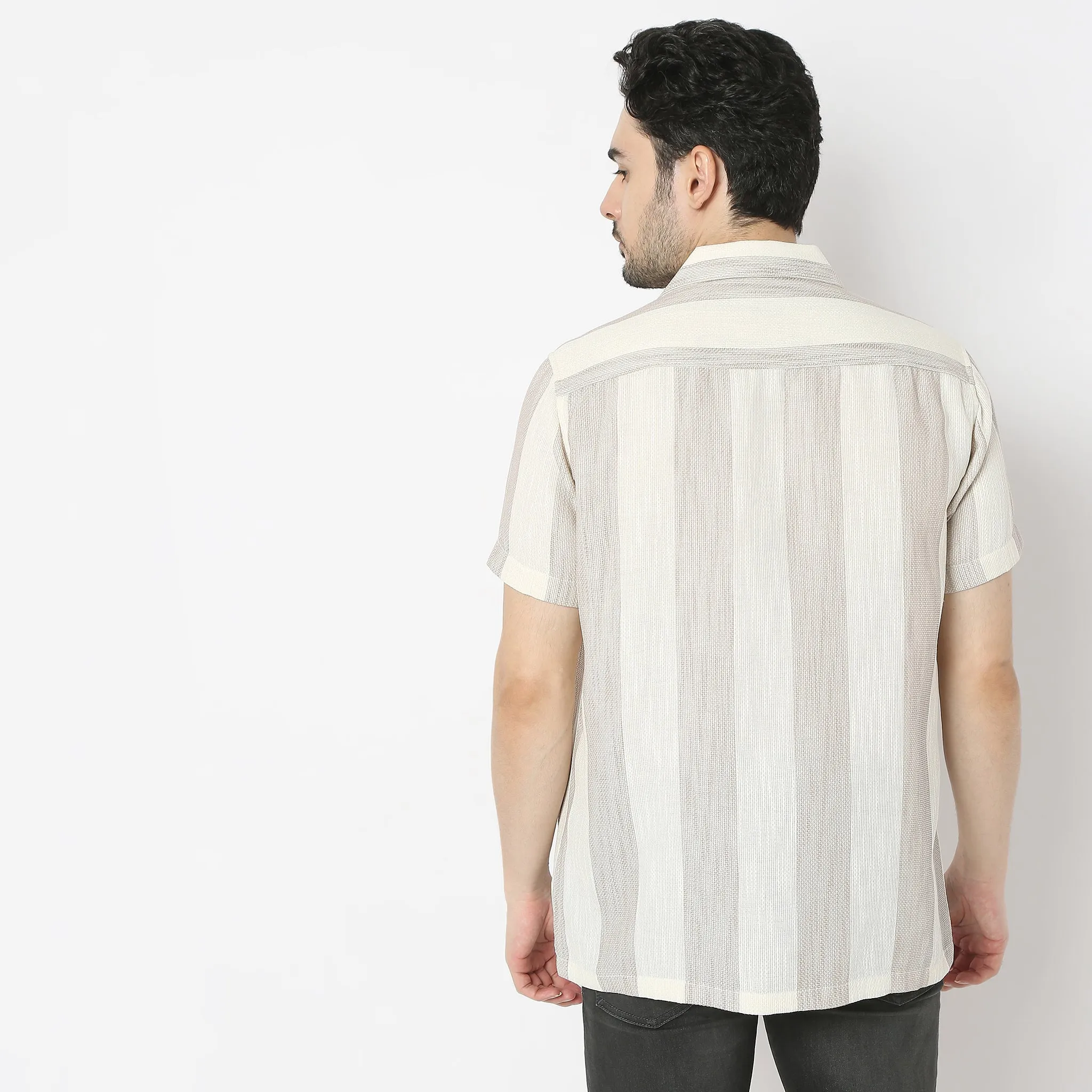 Mood Shirtᵉˣ Camp Collar Half Sleeve Striped Relaxed Fit
