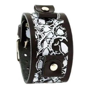 Multi-Skulls 3/4 Print Black Leather Cuff