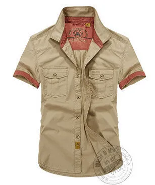 Original AFS Jeep Mens shirts Short sleeve Top 100% cotton Plus Size Loose men's shirt Summer Style Military
