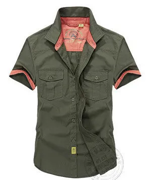 Original AFS Jeep Mens shirts Short sleeve Top 100% cotton Plus Size Loose men's shirt Summer Style Military