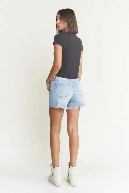 Pearl Super High Rise Denim Fray Short