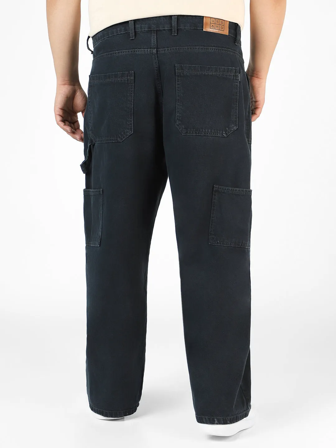 Plus Men's Dark Grey Loose Fit Cargo Carpenter Jeans With 6 Pockets Non-Stretchable