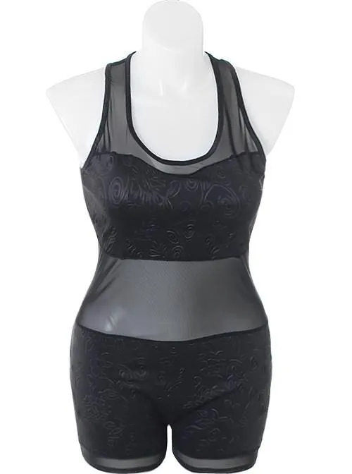 Plus Size Bodycon Floral Black Romper