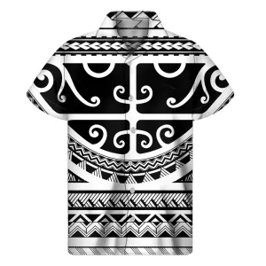 Polynesian Tribal Tattoo Print Hawaiian Short Sleeve Shirt
