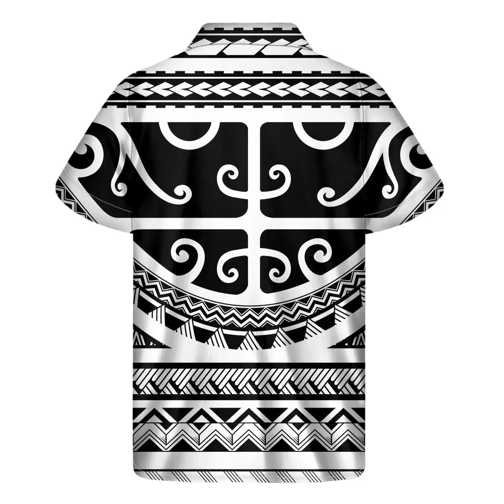 Polynesian Tribal Tattoo Print Hawaiian Short Sleeve Shirt