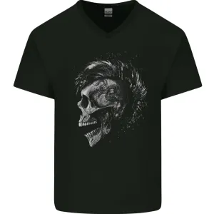 Punk Rock Skull With Tattoos Skull Music Mens V-Neck Cotton T-Shirt