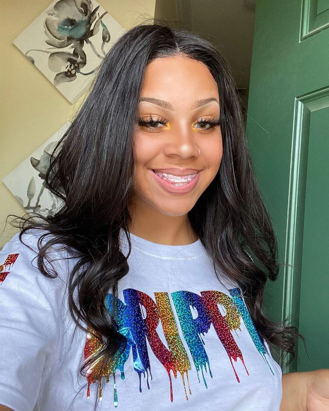Rainbow Sparkle Drippin | White Tee (Checkered Drippin Sleeves)