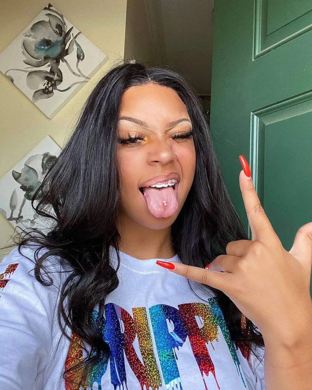Rainbow Sparkle Drippin | White Tee (Checkered Drippin Sleeves)