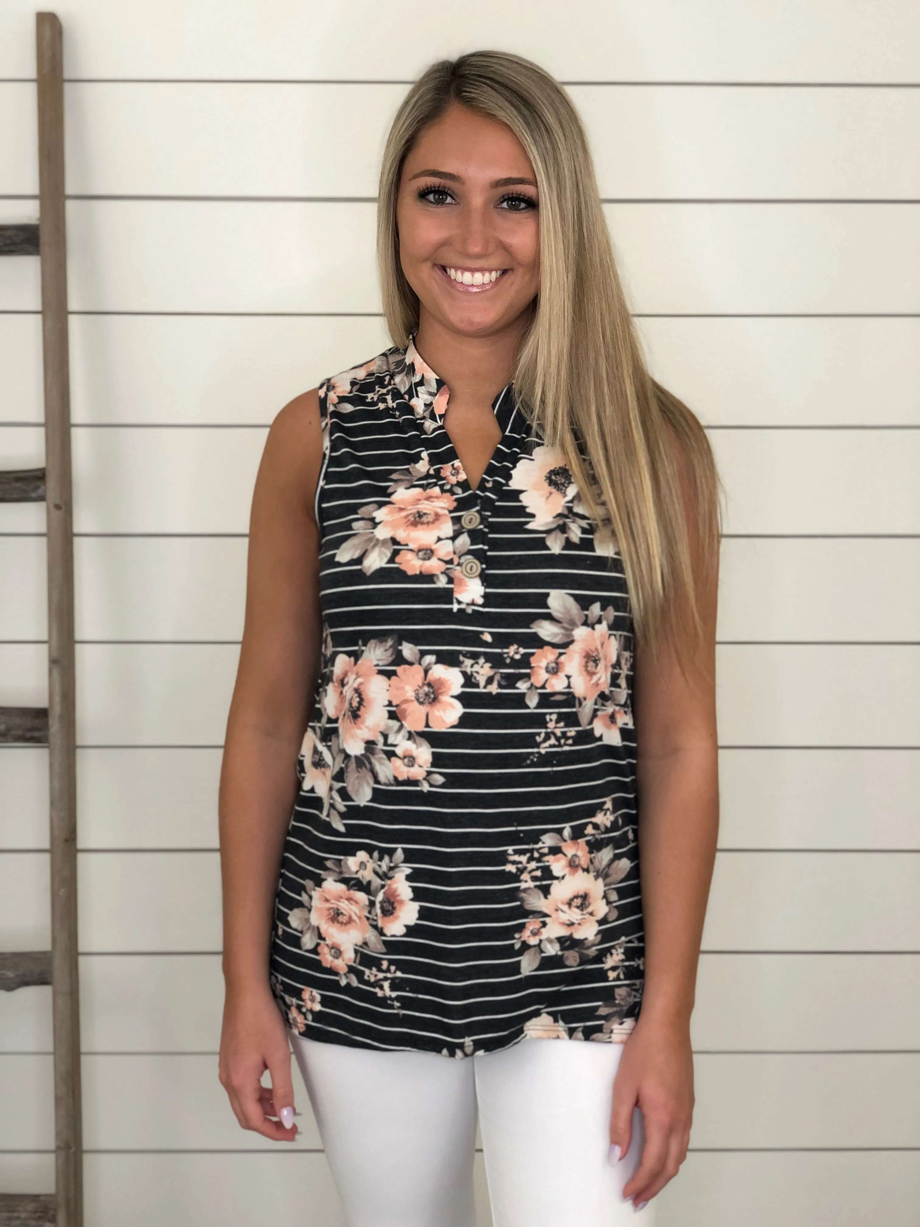 Ready for Summer Floral Striped Tank Top