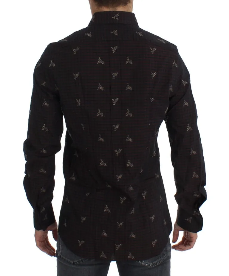 Red Floral Embroidered Slim Fit GOLD Shirt