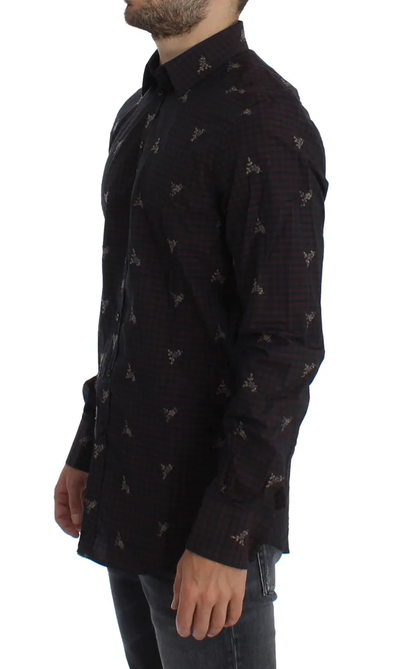 Red Floral Embroidered Slim Fit GOLD Shirt