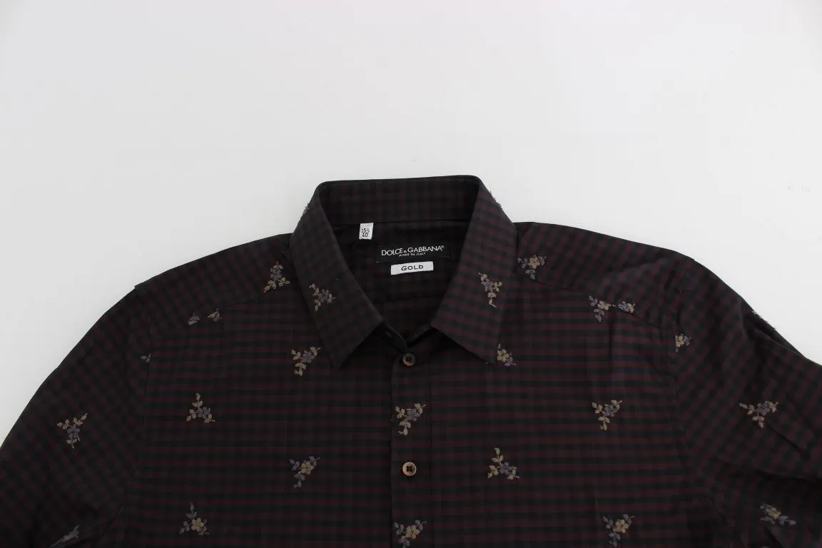 Red Floral Embroidered Slim Fit GOLD Shirt