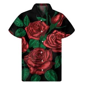 Red Roses Tattoo Print Hawaiian Short Sleeve Shirt