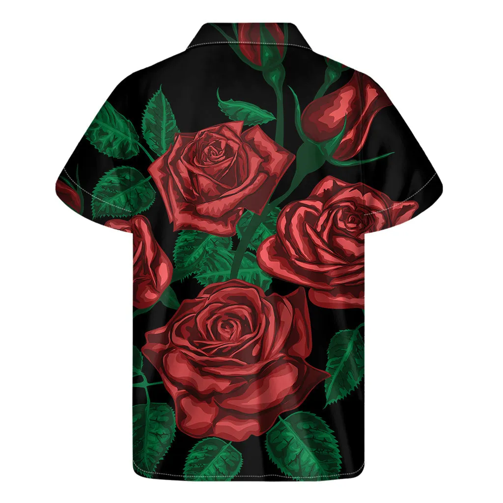 Red Roses Tattoo Print Hawaiian Short Sleeve Shirt