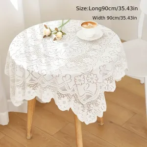Romantic Lace Tablecloth - 100% Lace Material, Machine Made Knit Fabric, Elegant Fringed Design, Round Vintage-Inspired Decor for Picnic, Dining Table, and Tea Party - Perfect for Adding a Touch of French Elegance to Your Home Decor