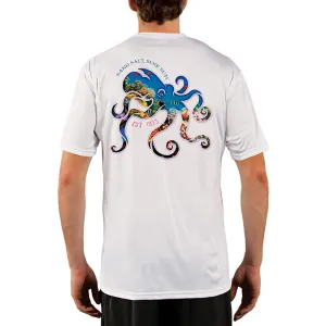 SAND.SALT.SURF.SUN. Coral Octopus Men's UPF 50  UV Sun Protection Performance Short Sleeve T-Shirt