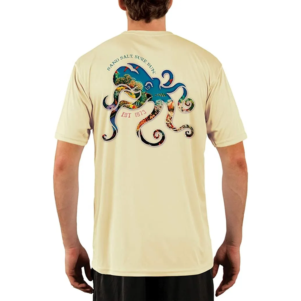 SAND.SALT.SURF.SUN. Coral Octopus Men's UPF 50  UV Sun Protection Performance Short Sleeve T-Shirt