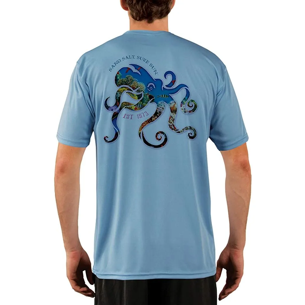 SAND.SALT.SURF.SUN. Coral Octopus Men's UPF 50  UV Sun Protection Performance Short Sleeve T-Shirt