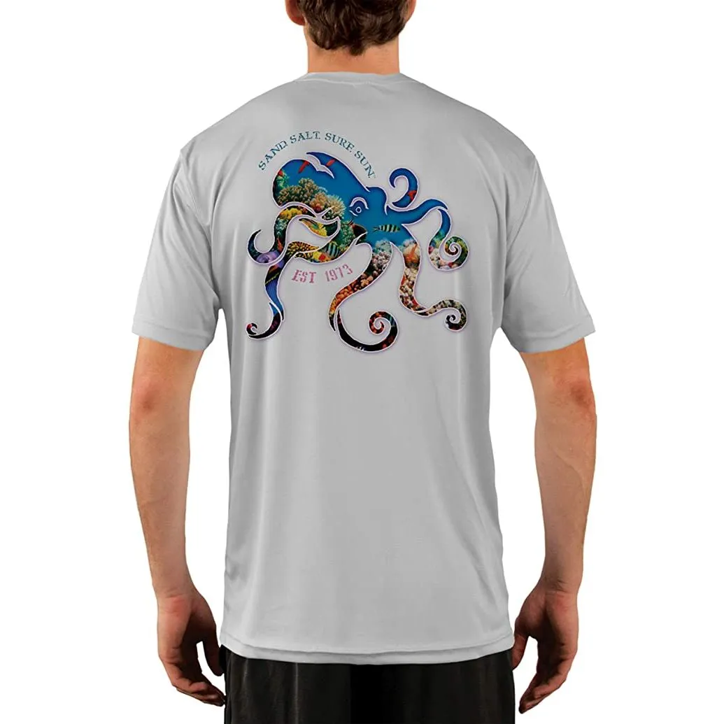 SAND.SALT.SURF.SUN. Coral Octopus Men's UPF 50  UV Sun Protection Performance Short Sleeve T-Shirt