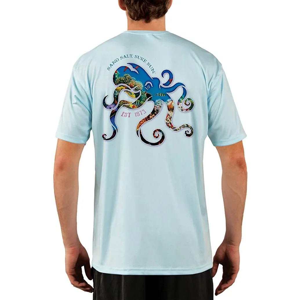 SAND.SALT.SURF.SUN. Coral Octopus Men's UPF 50  UV Sun Protection Performance Short Sleeve T-Shirt