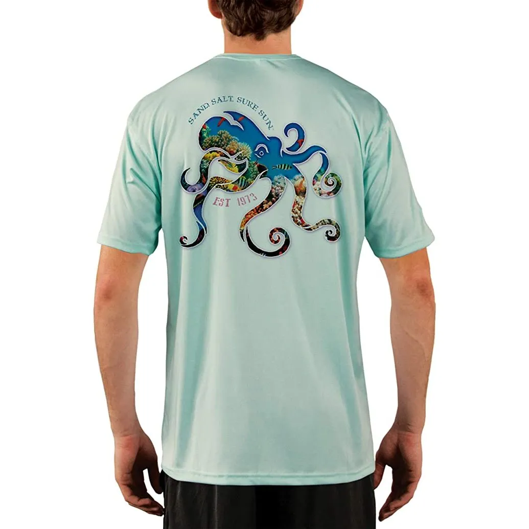 SAND.SALT.SURF.SUN. Coral Octopus Men's UPF 50  UV Sun Protection Performance Short Sleeve T-Shirt