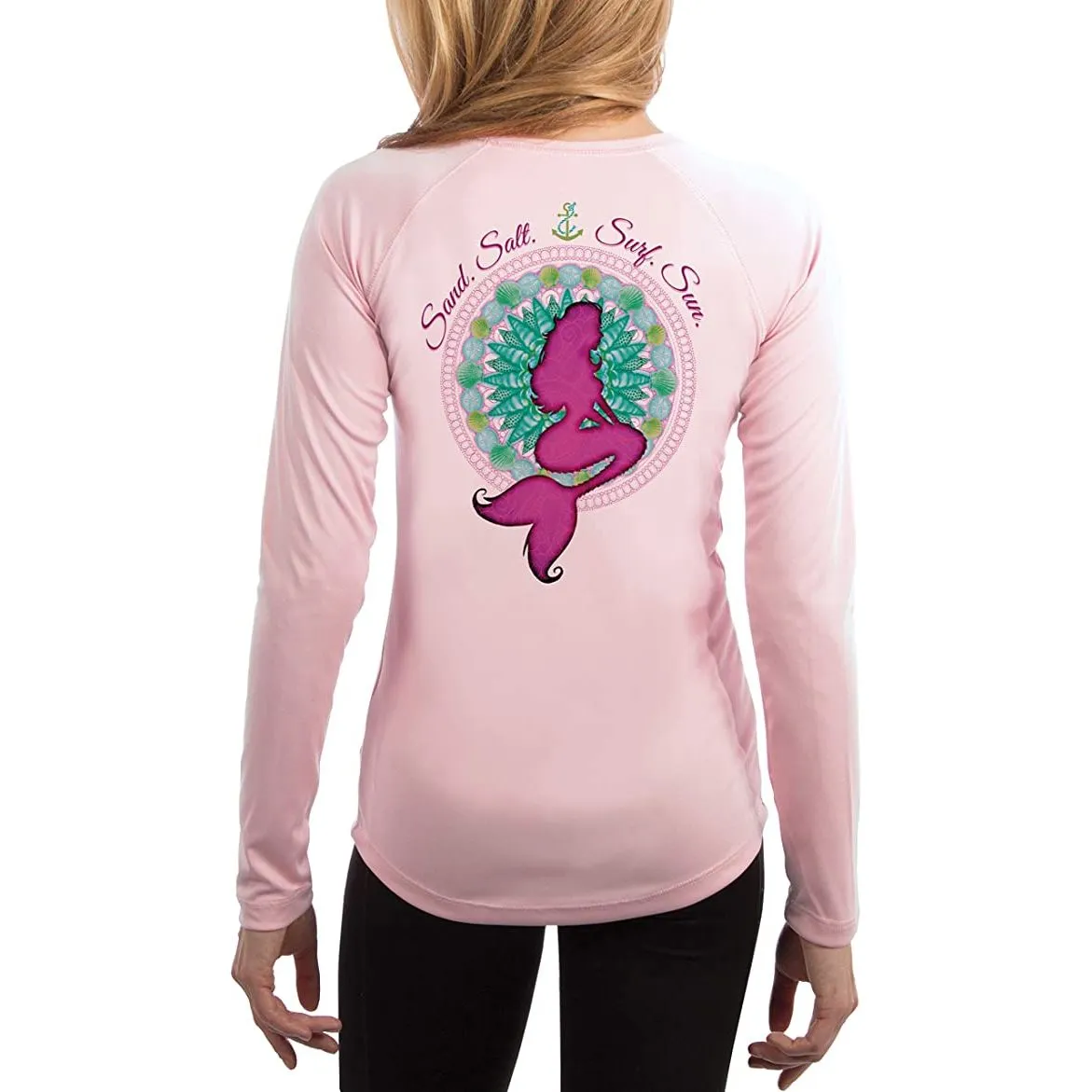 SAND.SALT.SURF.SUN. Mermaid Shells Women's UPF 50  UV Sun Protection Performance Long Sleeve T-Shirt