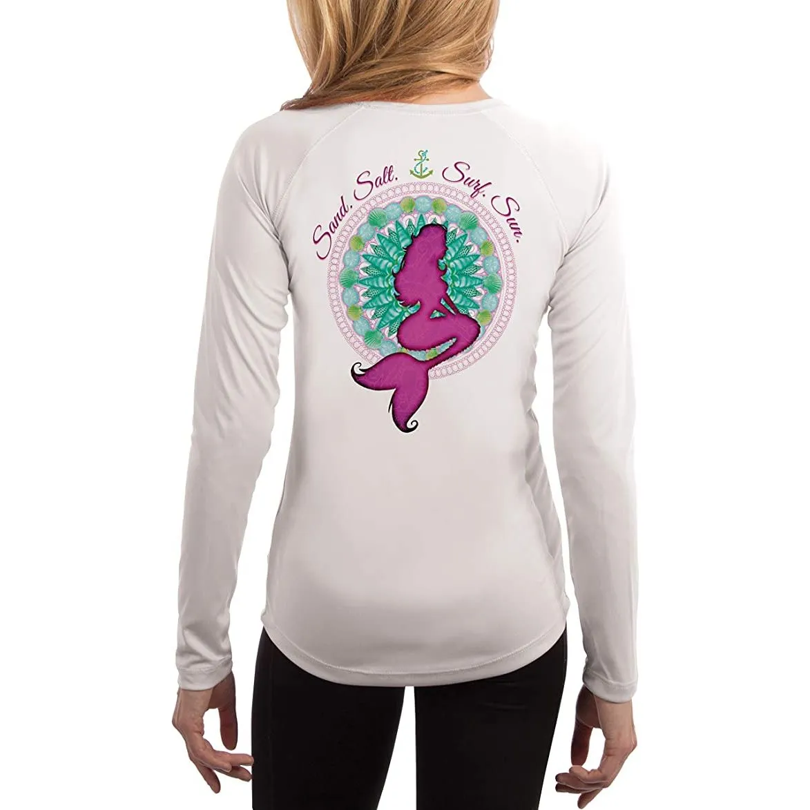 SAND.SALT.SURF.SUN. Mermaid Shells Women's UPF 50  UV Sun Protection Performance Long Sleeve T-Shirt