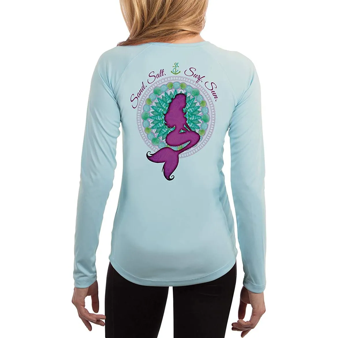 SAND.SALT.SURF.SUN. Mermaid Shells Women's UPF 50  UV Sun Protection Performance Long Sleeve T-Shirt