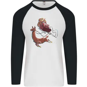 Santa & Llama Funny Christmas Sleigh Xmas Mens L/S Baseball T-Shirt