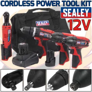 SEALEY 12V 3/8" DRIVE CORDLESS COMBO KIT ( DRILL - RATCHET WRENCH - IMPACT WRENCH - IMPACT DRIVER )
