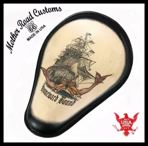 Seat Harley Chopper Sportster Spring Motorcycle 11x14" Homeward Tattoo Leather