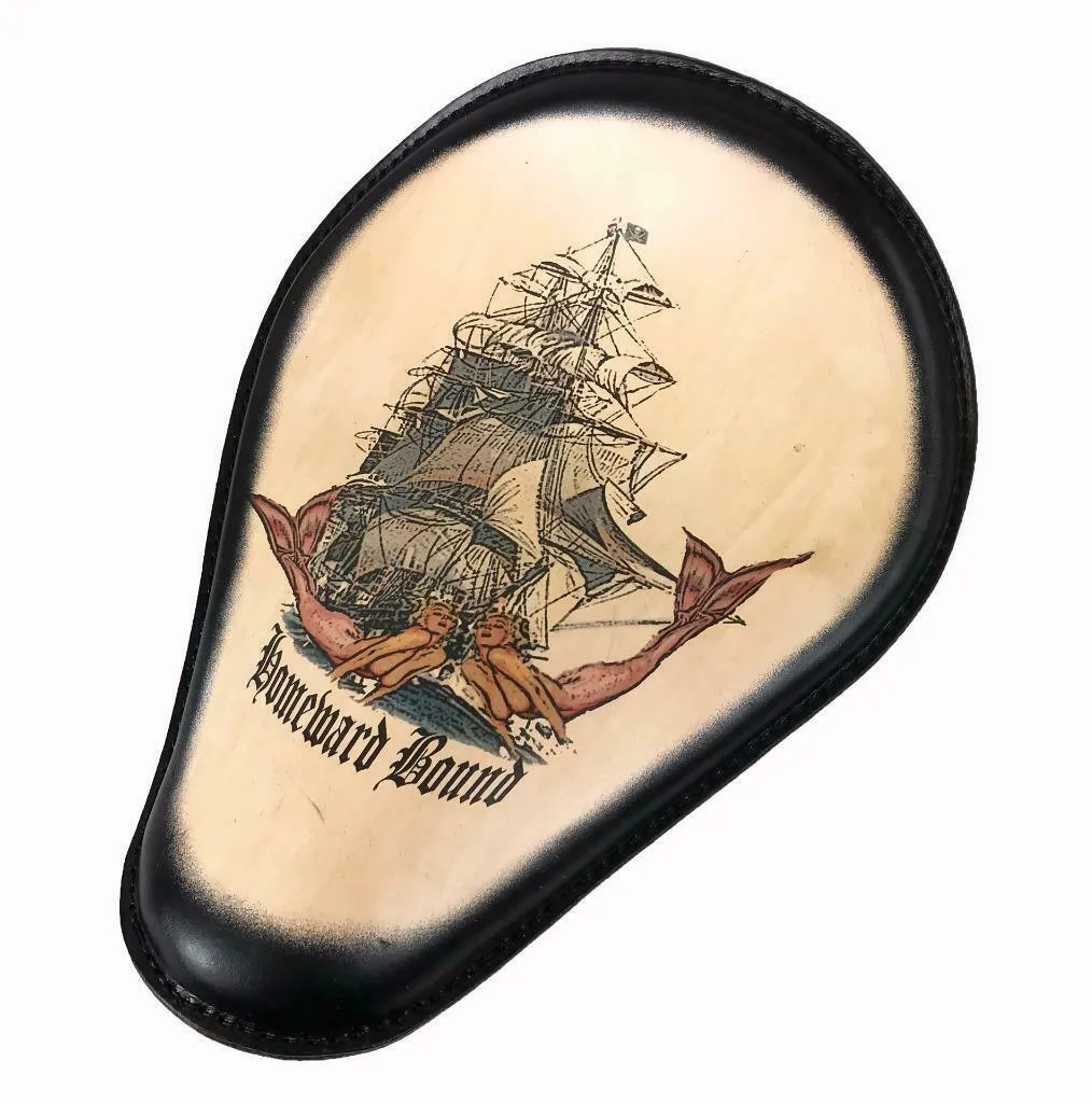 Seat Harley Chopper Sportster Spring Motorcycle 11x14" Homeward Tattoo Leather