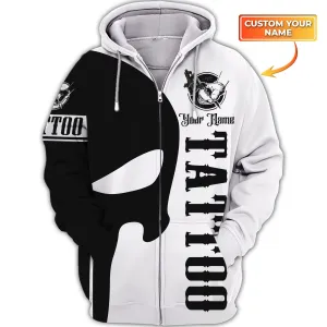 Skull Tattoo 3d Zipper , Tattooist, Tattoo Style T Shirts, Custom Personalized Name 3D Zipper Hoodie