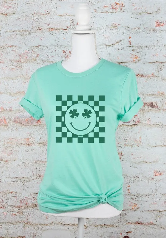 Smiley Checkered St. Patrick's Day Crew Tee