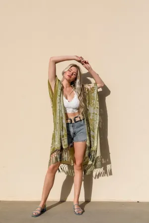 Soft Velvet Burnout Kimono with Tapestry Pattern and Tassel