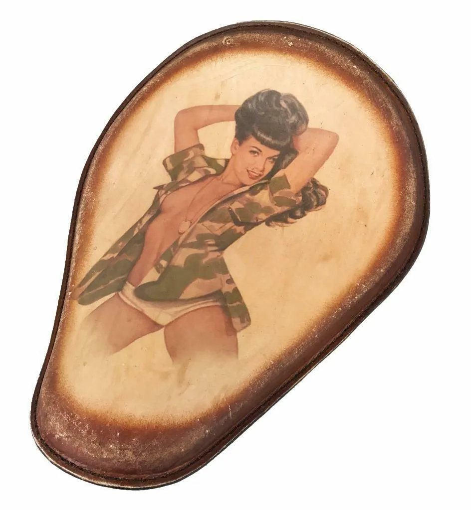 Spring Seat Leather Harley Sportster Chopper Bobber Honda 10x13 Betty D Tattoo