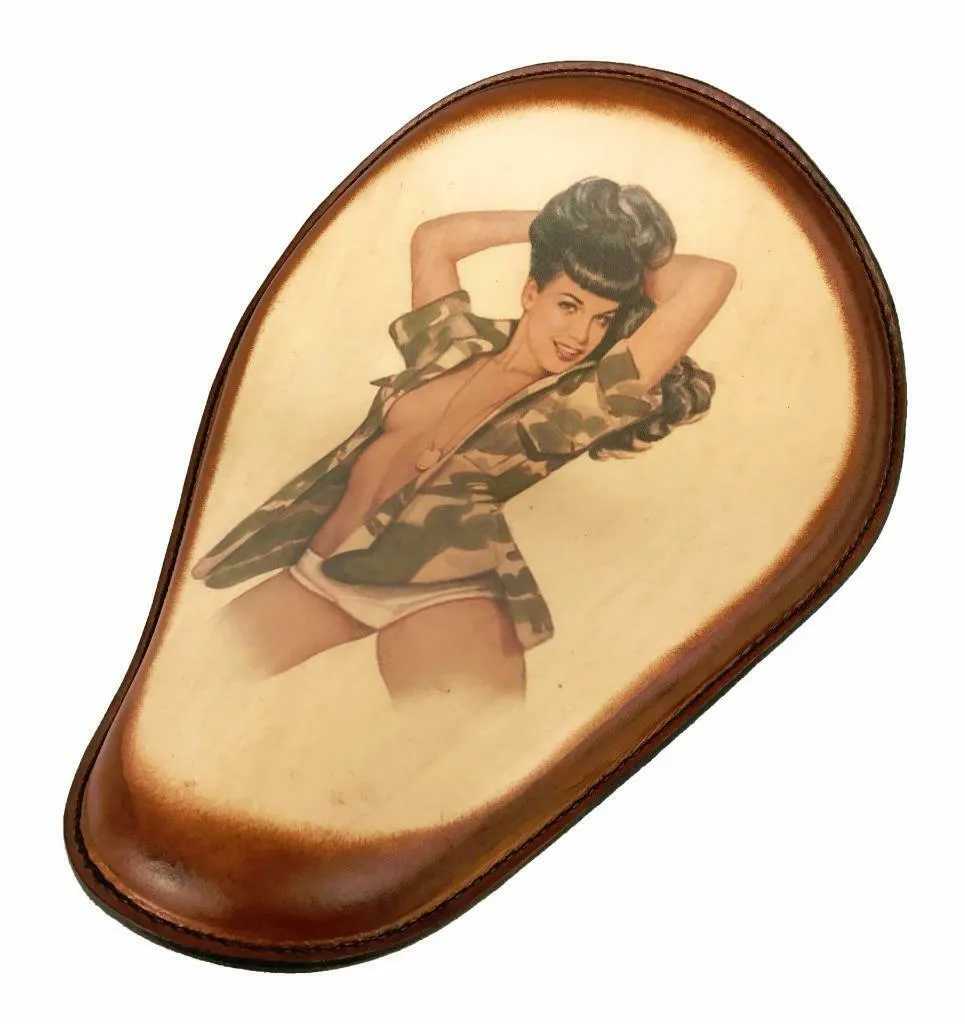 Spring Seat Leather Harley Sportster Chopper Bobber Honda Yamaha Betty P Tattoo