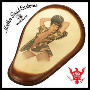 Spring Seat Leather Harley Sportster Chopper Bobber Honda Yamaha Betty P Tattoo