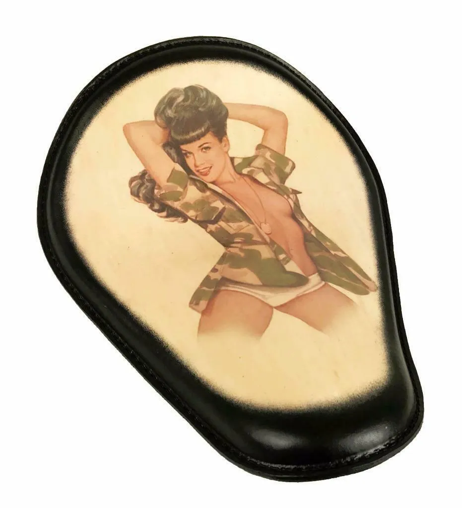 Spring Seat Leather Harley Sportster Chopper Bobber Honda Yamaha BettyPa Tattoo