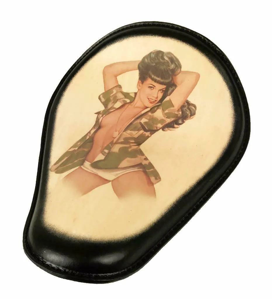 Spring Seat Leather Harley Sportster Chopper Bobber Honda Yamaha BettyPa Tattoo
