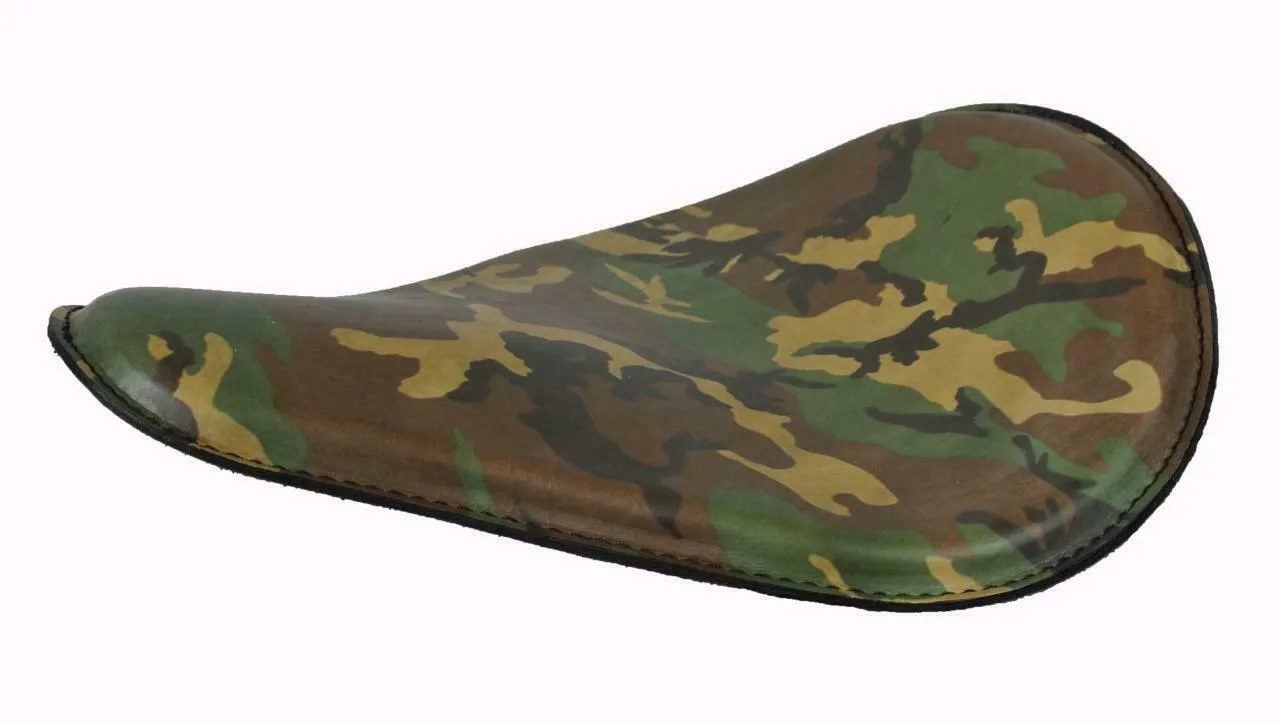 Spring Solo Seat Chopper Bobber Harley Sportster 12x13" Woodland Camo Leather