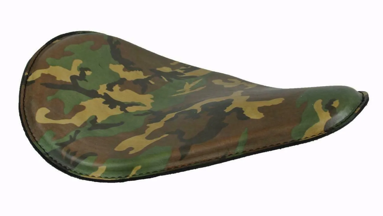 Spring Solo Seat Chopper Bobber Harley Sportster 12x13" Woodland Camo Leather