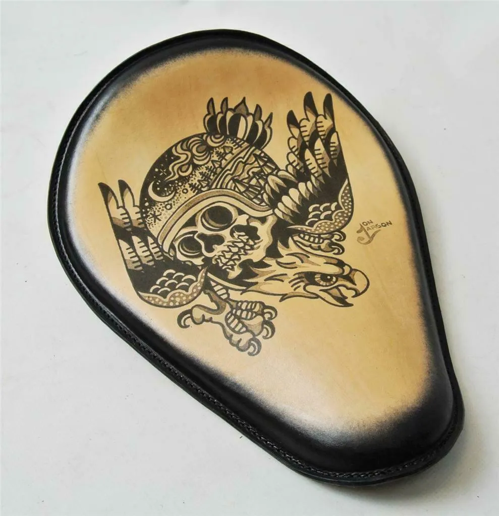 Spring Solo Seat Chopper Harley Sportster 11x14 Eagle Skull Tattoo Leather Blk