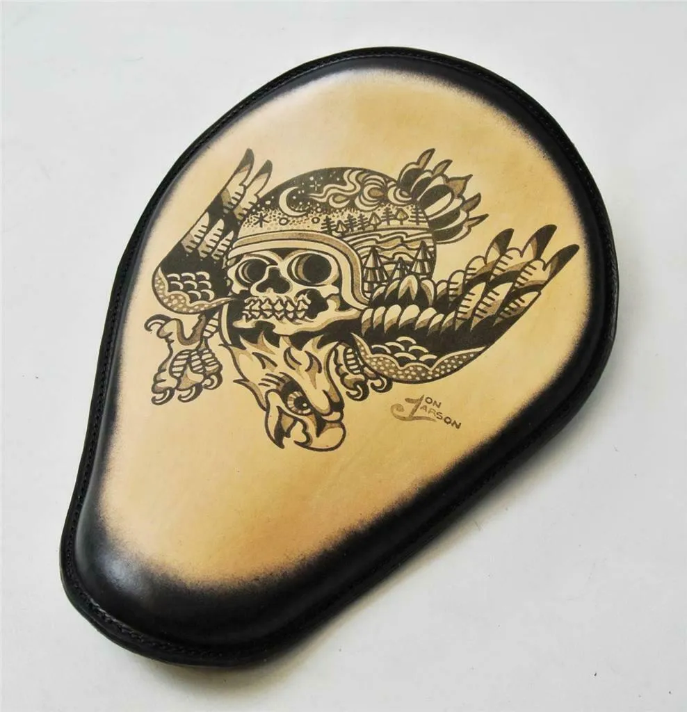 Spring Solo Seat Chopper Harley Sportster 11x14 Eagle Skull Tattoo Leather Blk